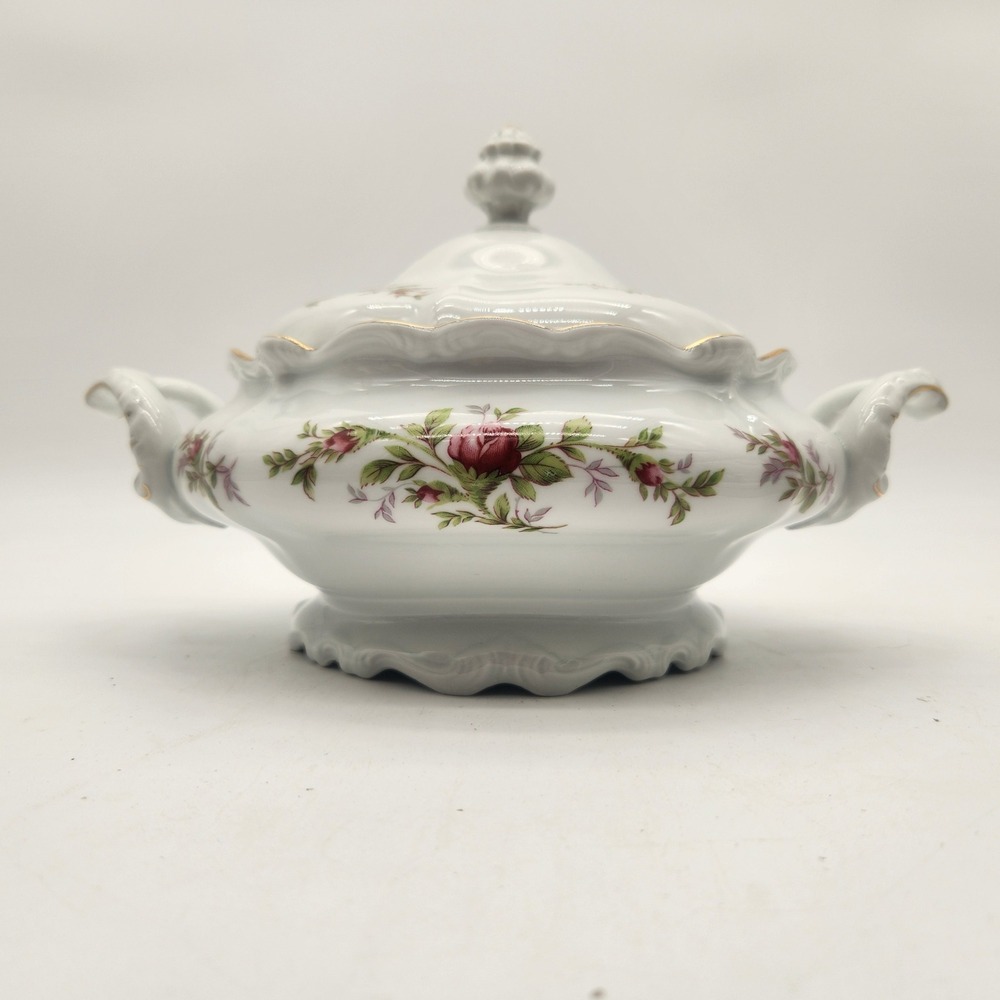 Johann Haviland Bavaria Germany Moss Rose Covered Vegetable Gold Trim Scalloped